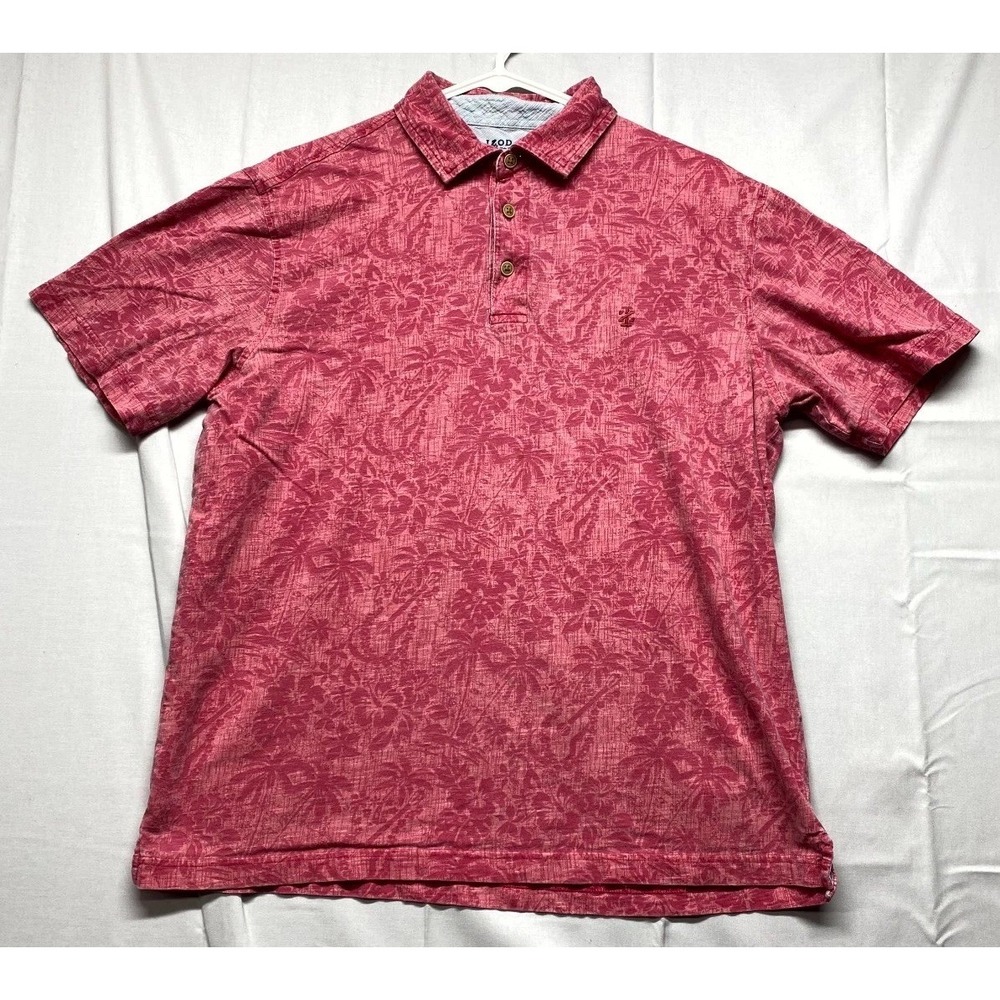 Izod Saltwater Polo Shirt Men Medium Pink Floral Print Short Sleeve Golf Classic
